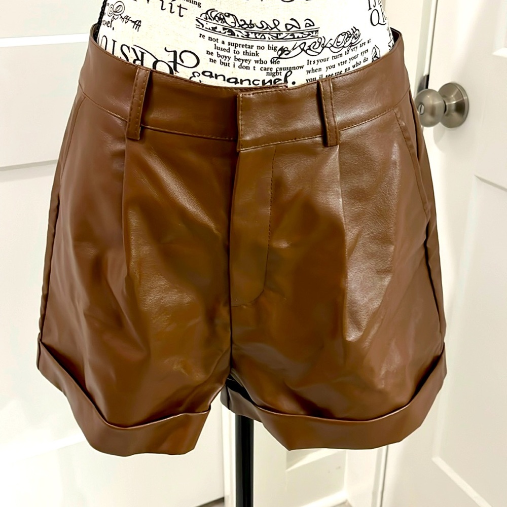 Brown Faux Leather Shorts